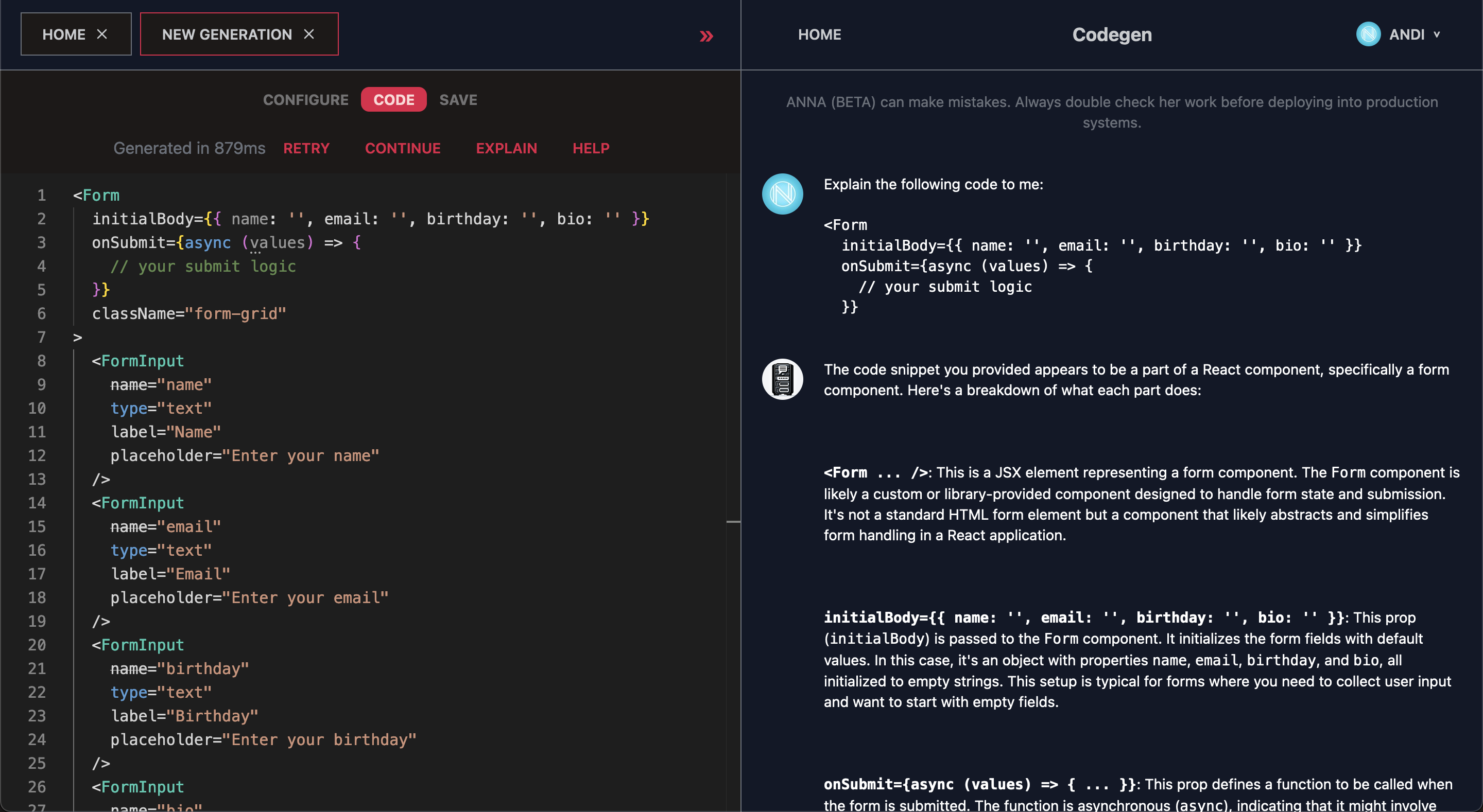 Codegen generated code